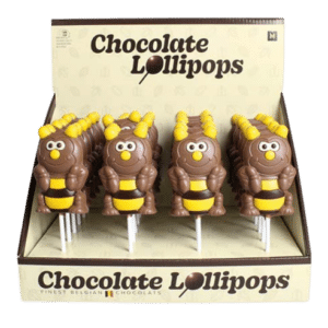 Sucettes chocolat Happy Bee lait coloré