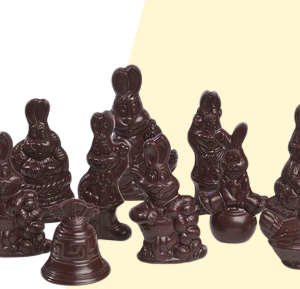 figurines chocolat noir de Pâques lapin et poule